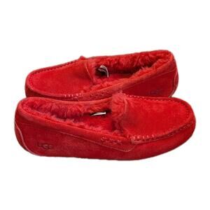 Ugg Ansley Moccasin Size 8 Women's Slippers Red Suede Comfort Cozy Casual Warm